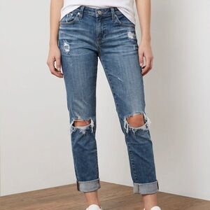 AG Mid-Rise Skinny Jeans Distressed Ripped Stretch Cuffed Hem‎ Light 30
